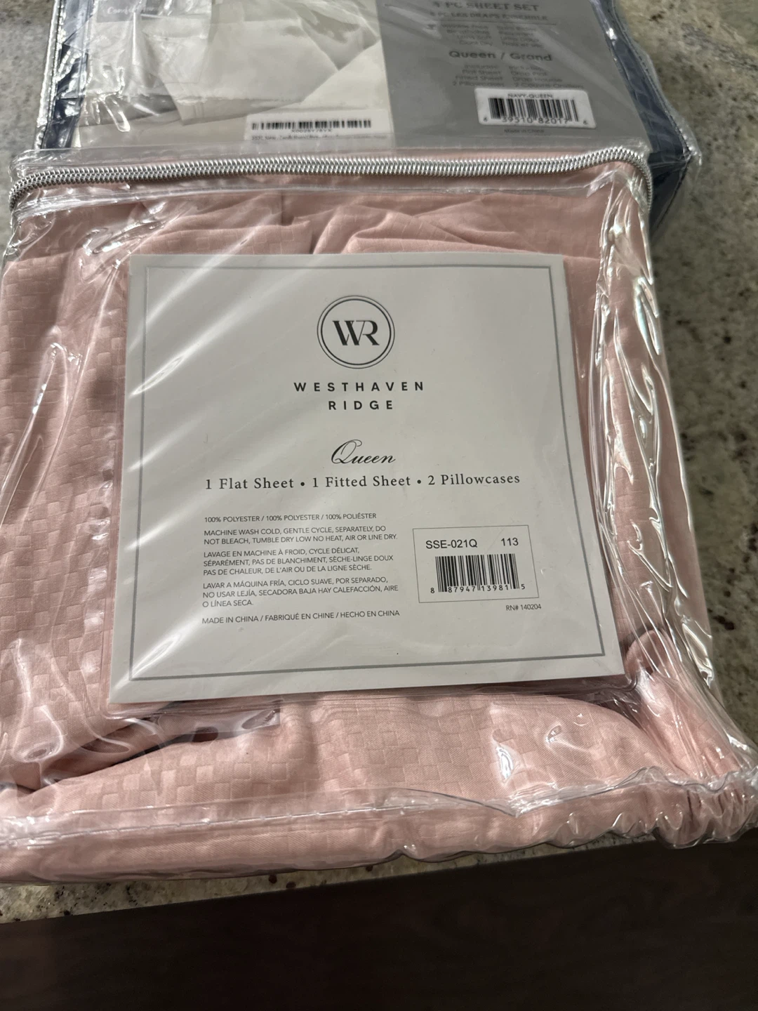 4 PC Queen Sheet Set - Navy & Pink -  Home - photo 3