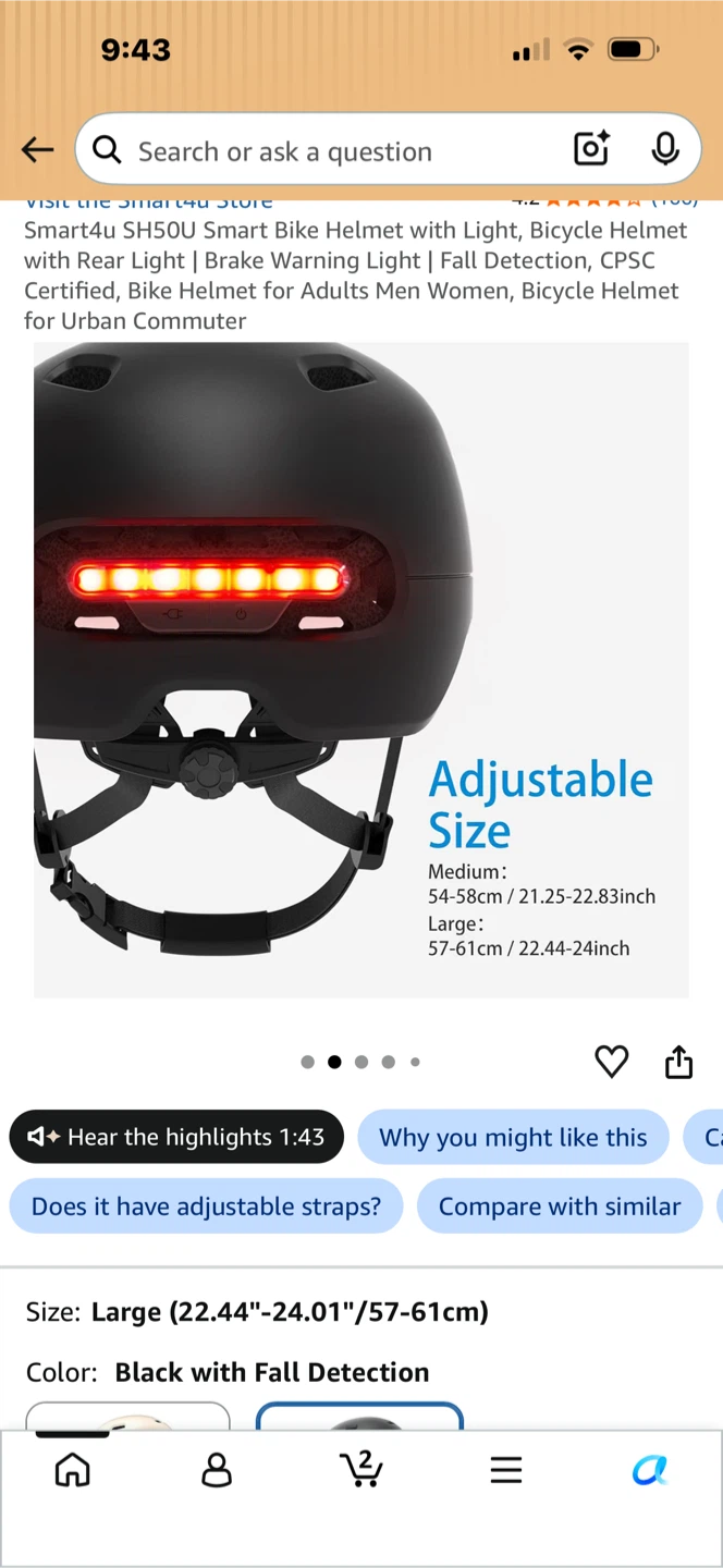 Smart4u SH50U Smart Bike Helmet with Light - Large - photo 2