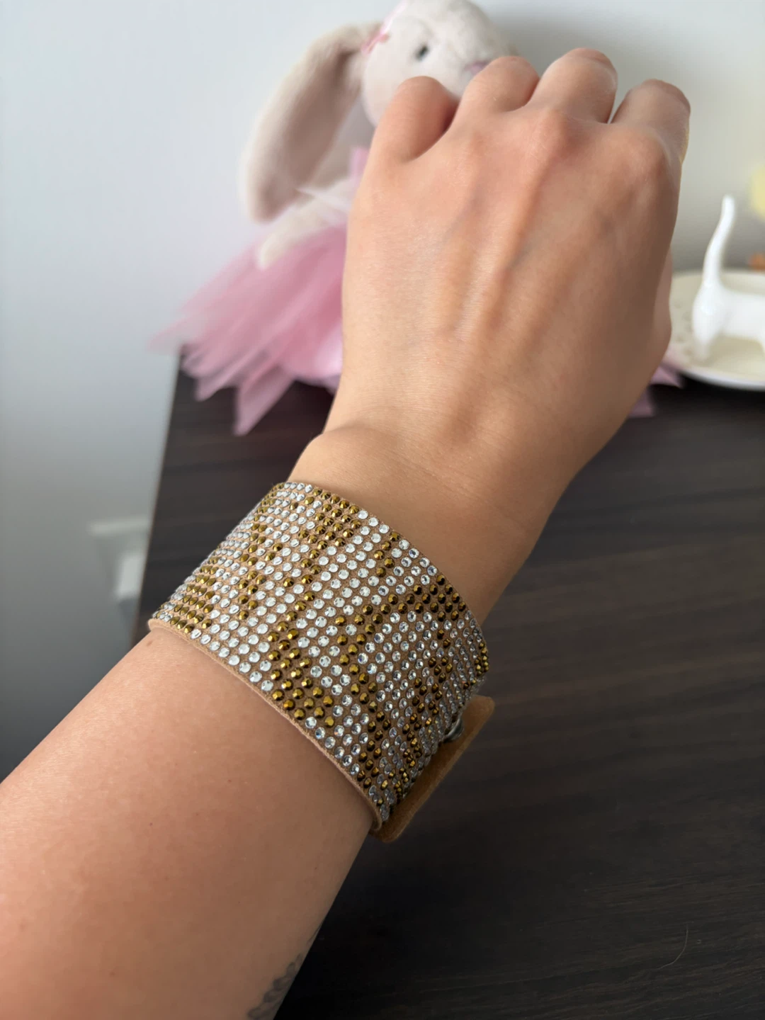 Vintage Swarovski Crystal Pave Leather Wrap Bracelet