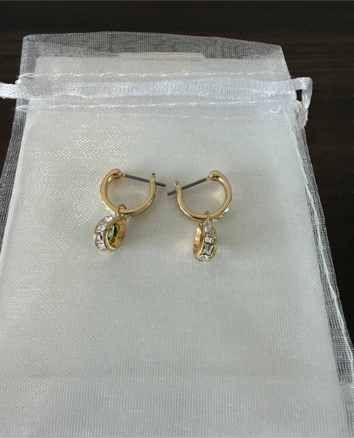 Swarovski Chroma Pear Drop Earrings Green Crystal Gold Tone - photo 2