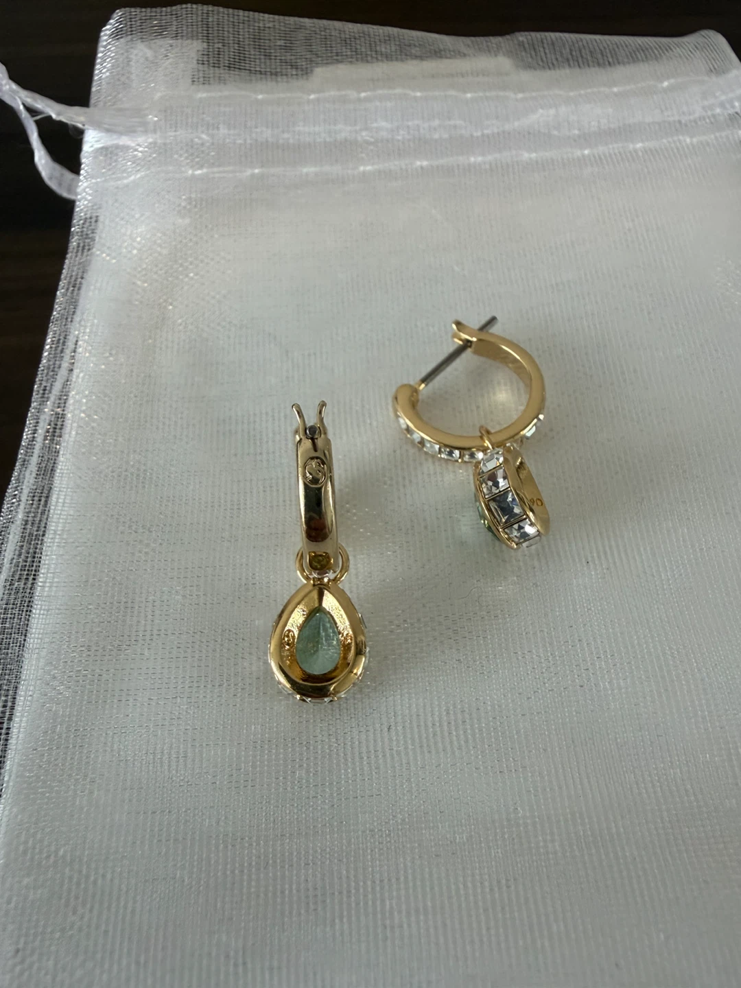Swarovski Chroma Pear Drop Earrings Green Crystal Gold Tone - photo 5