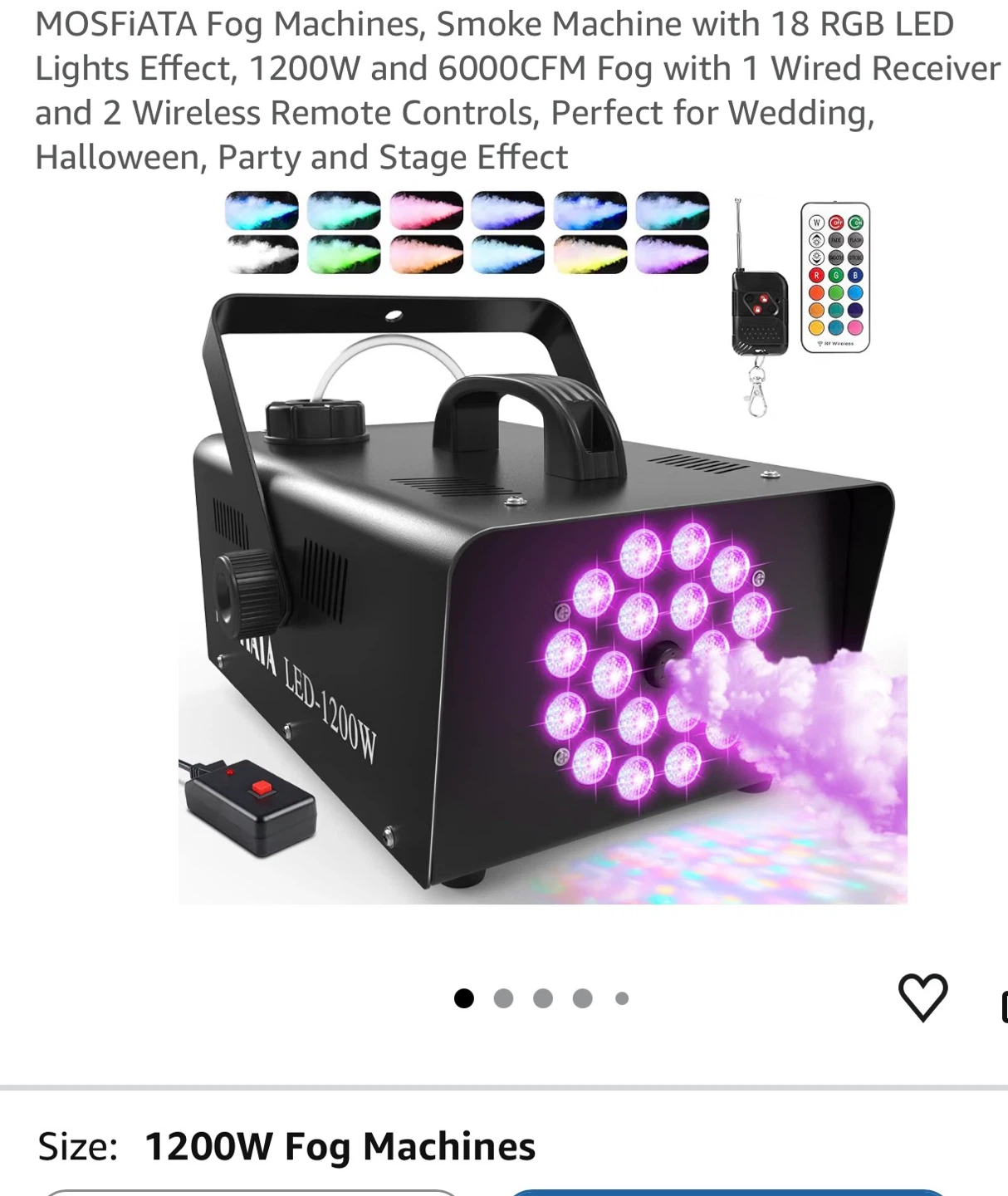 MOSFIATA LED-1200W Fog Machine with 18 RGB LED Lights F01