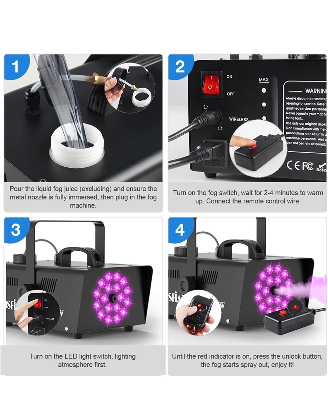 MOSFIATA LED-1200W Fog Machine with 18 RGB LED Lights F01 - photo 4