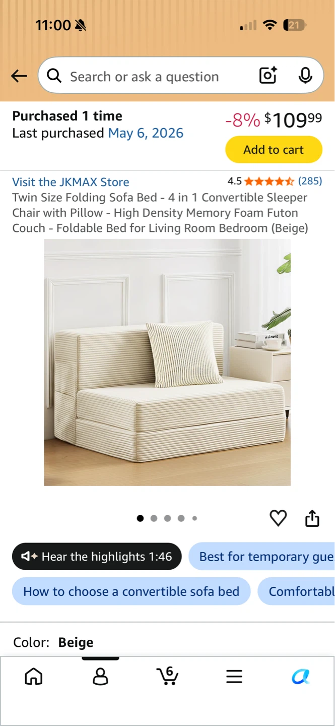 White Foldable Foam Sleeper Couch twin - photo 5