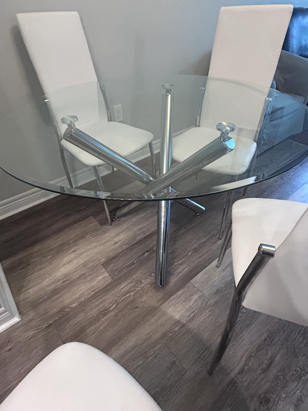 Glass Top Dining Table with 4 White Chairs - photo 4