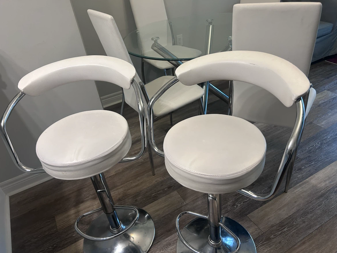 Pair of White Adjustable Bar Stools