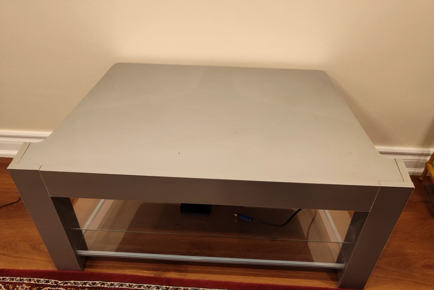 Gray TV Stand with Glass Shelf