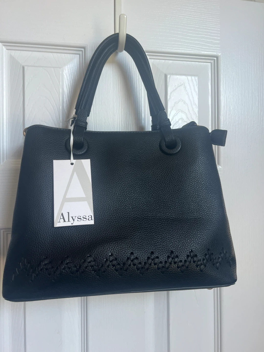 BNWT Alyssa Black Faux Leather Top Handle Bag