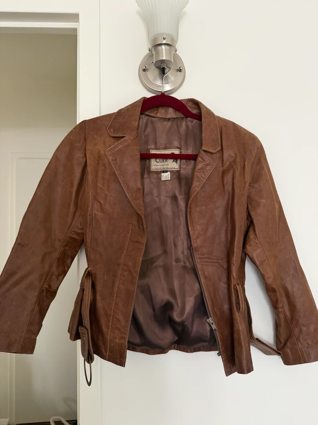 Argentine Brown Leather Jacket with Belt