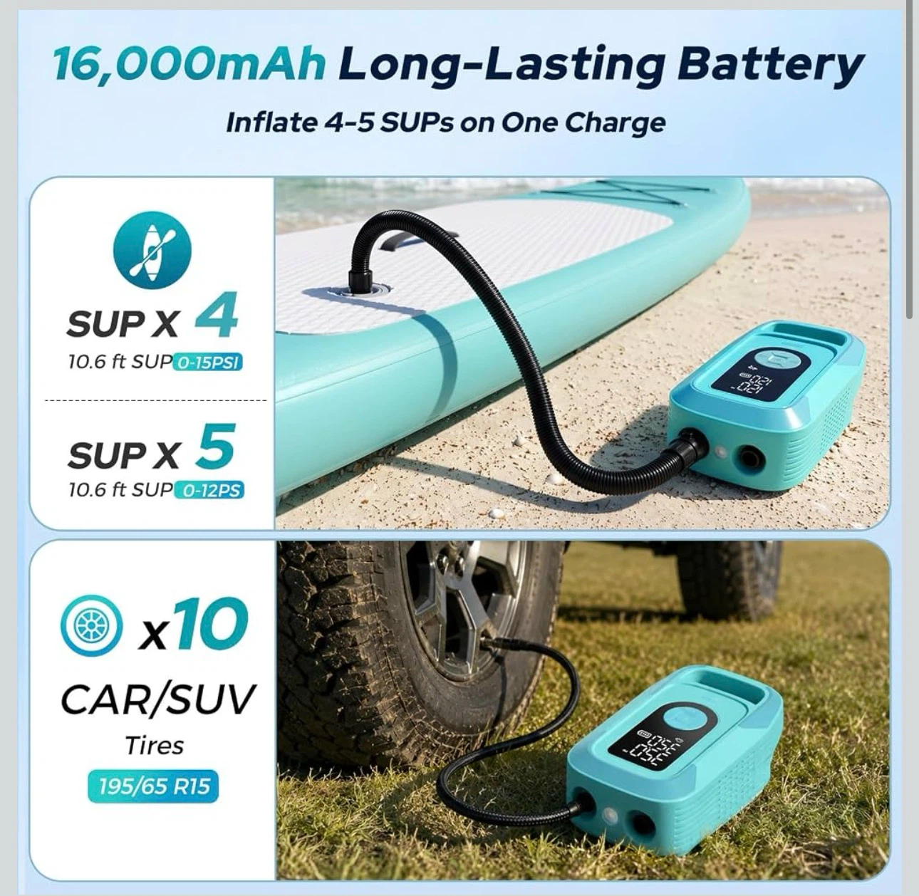 Rayspace 150PSI Paddle Board Electric Pump 16000mAh - photo 3