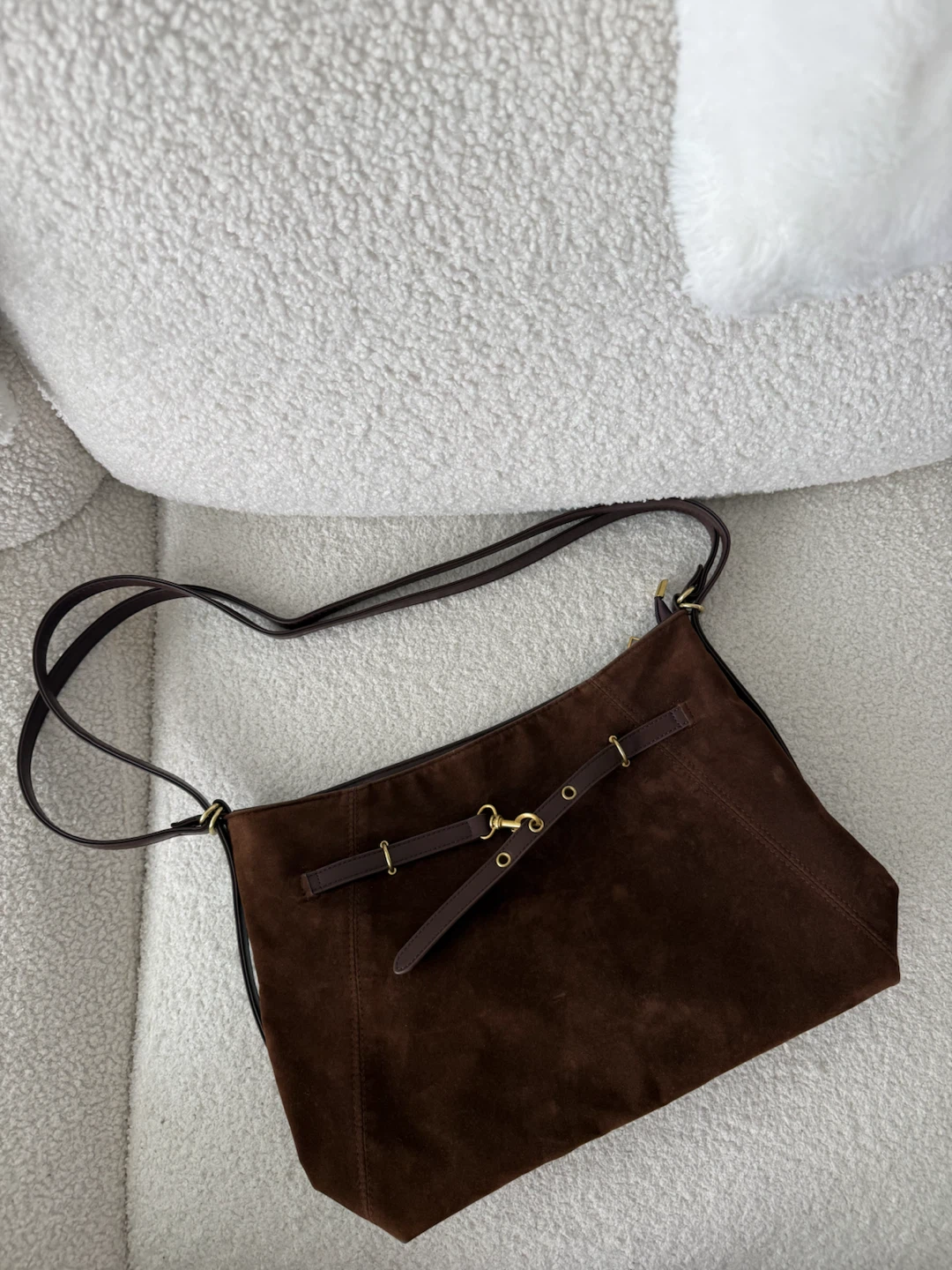 Brown Faux Leather and Suede Bag