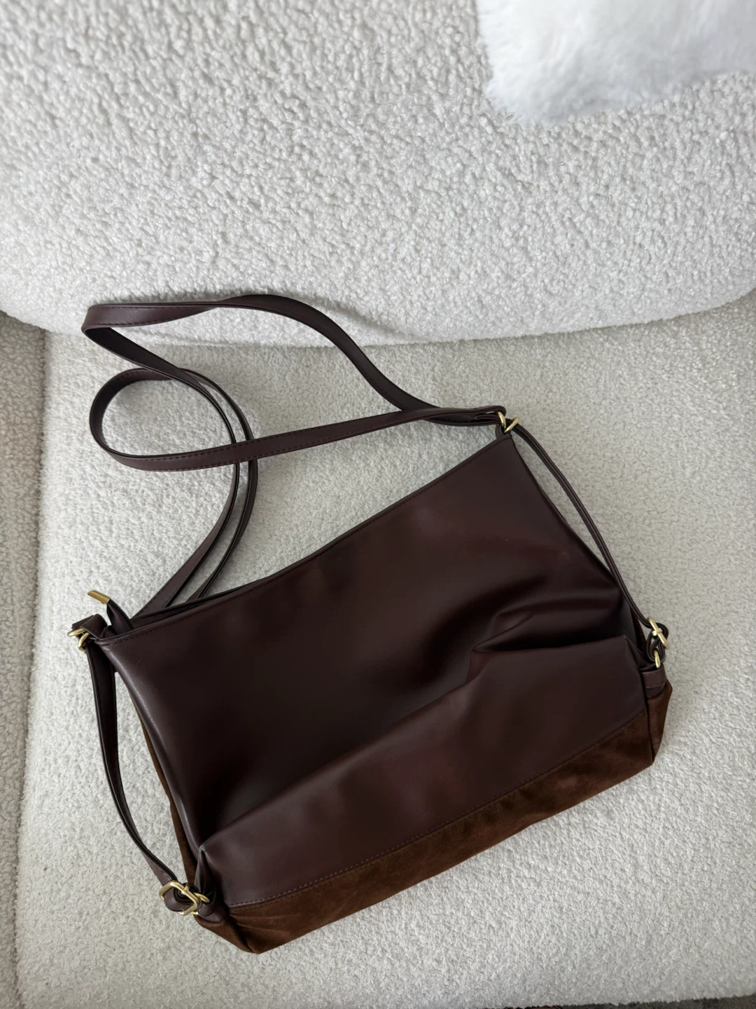 Brown Faux Leather and Suede Bag - photo 2
