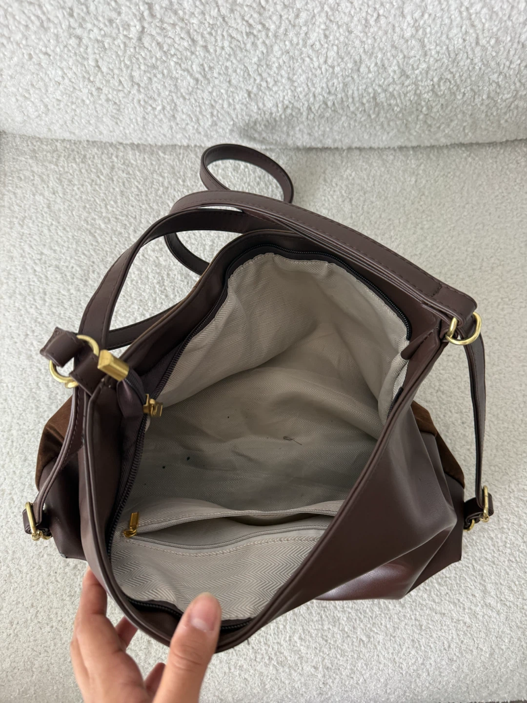 Brown Faux Leather and Suede Bag - photo 3