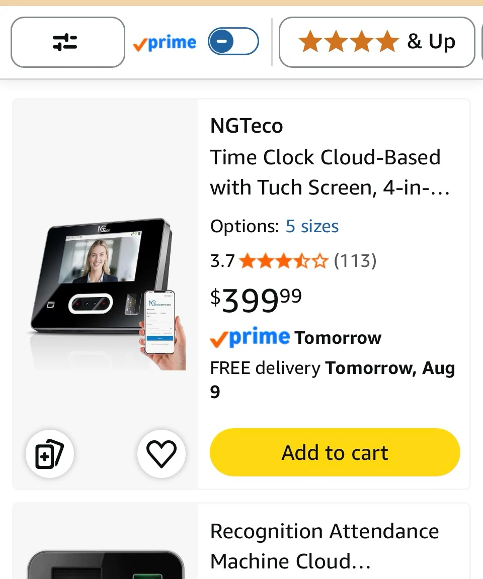NGTeco Time Clock with Touch Screen - Face, Fingerprint, Card