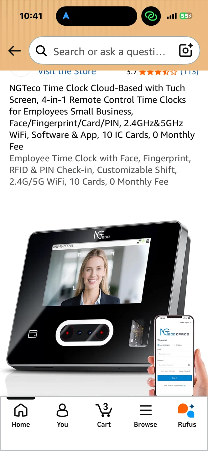 NGTeco Time Clock with Touch Screen - Face, Fingerprint, Card - photo 2