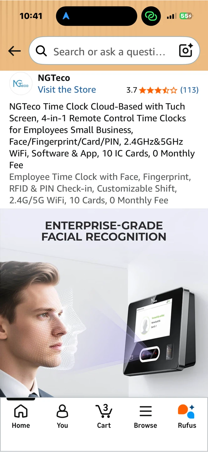 NGTeco Time Clock with Touch Screen - Face, Fingerprint, Card - photo 3