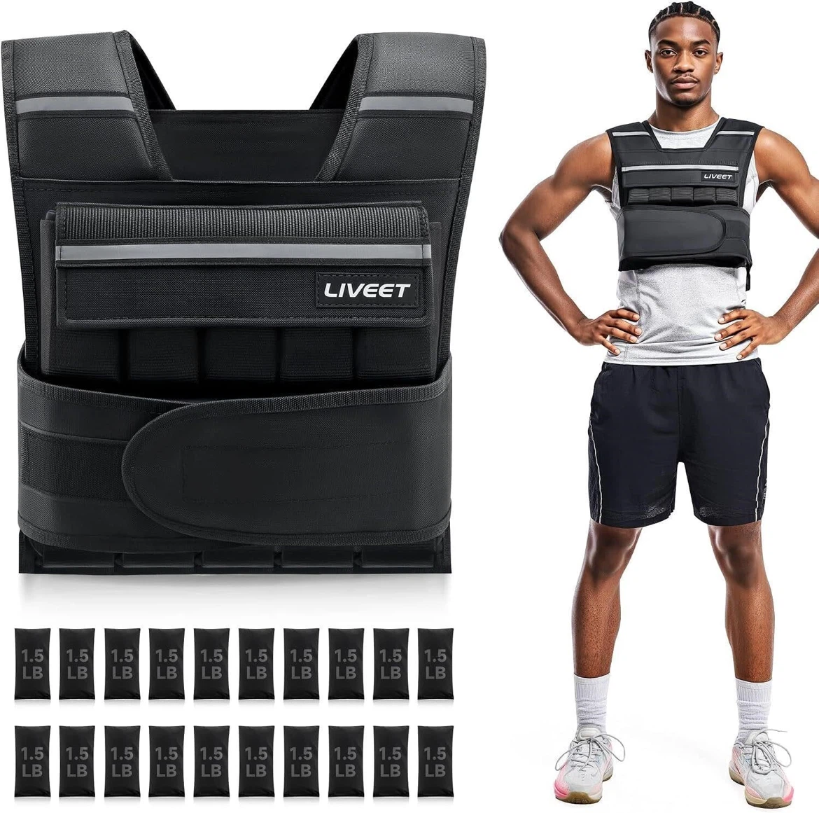 LIVEET 20LB Adjustable Weighted Vest
