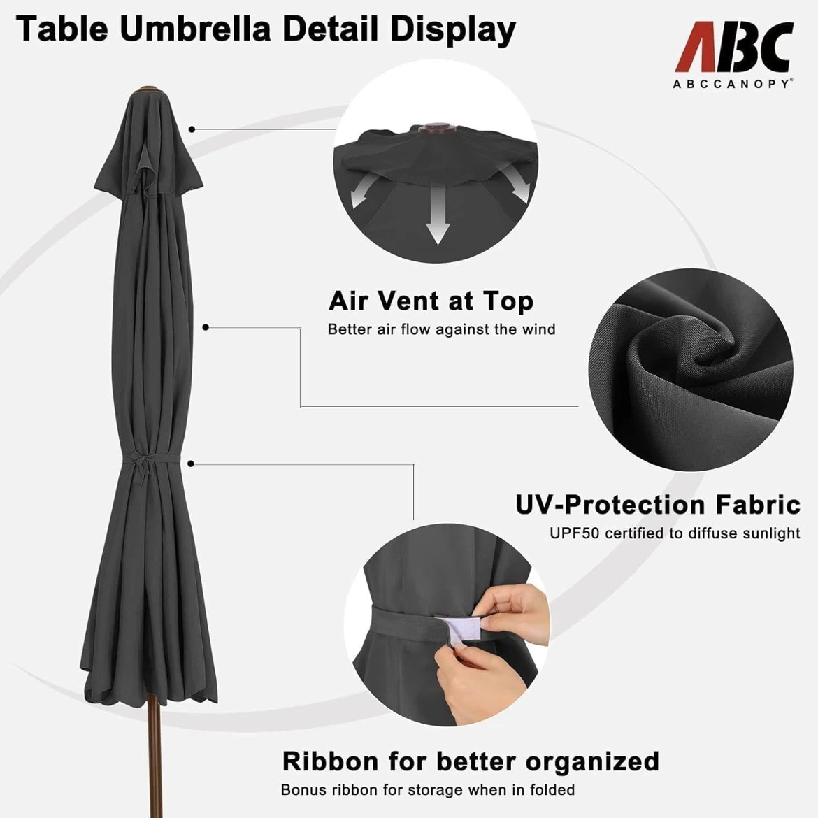ABC Canopy Table Umbrella - Grey 10 ft - photo 5