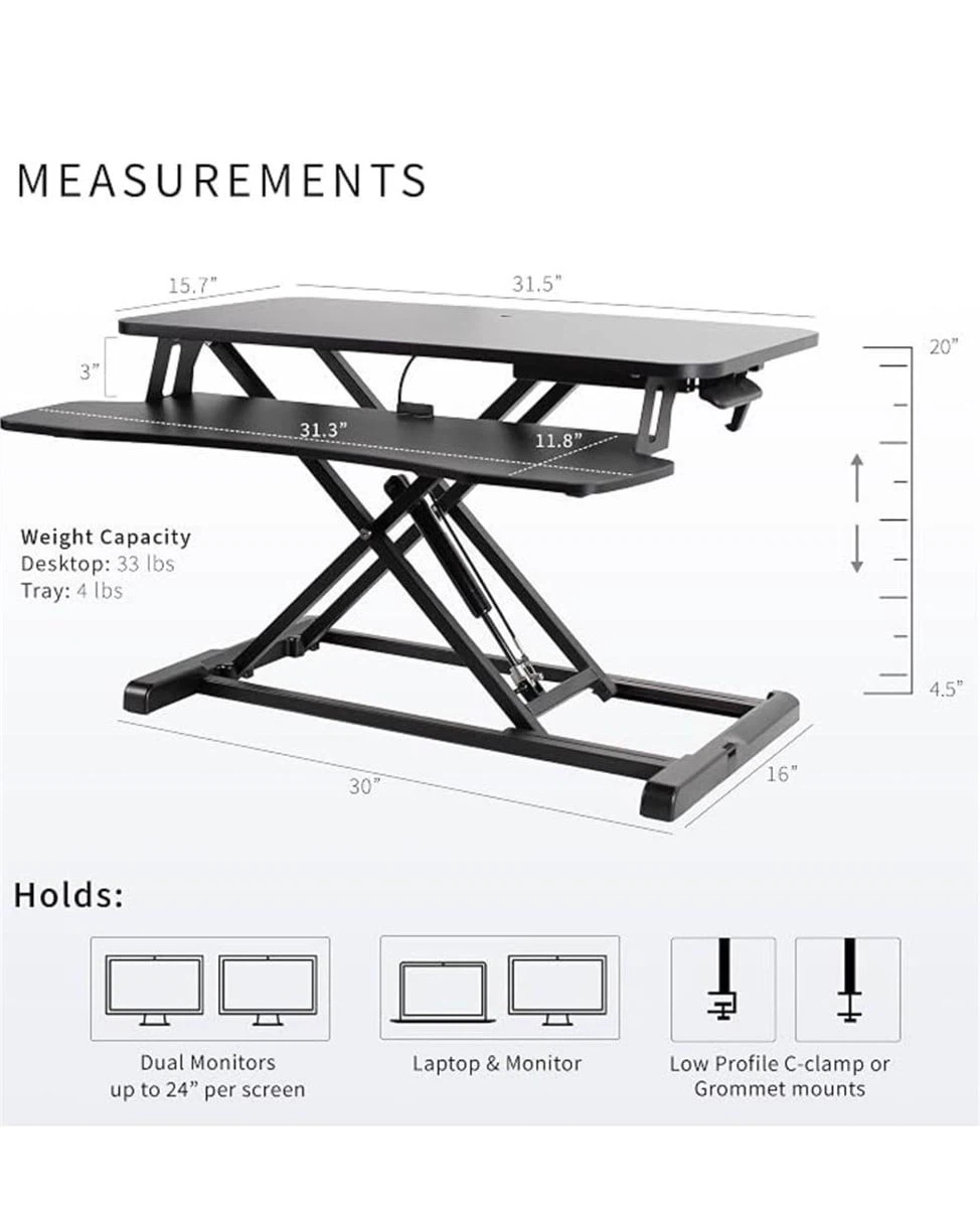 VIVO Height Adjustable Standing Desk Converter Black - photo 2