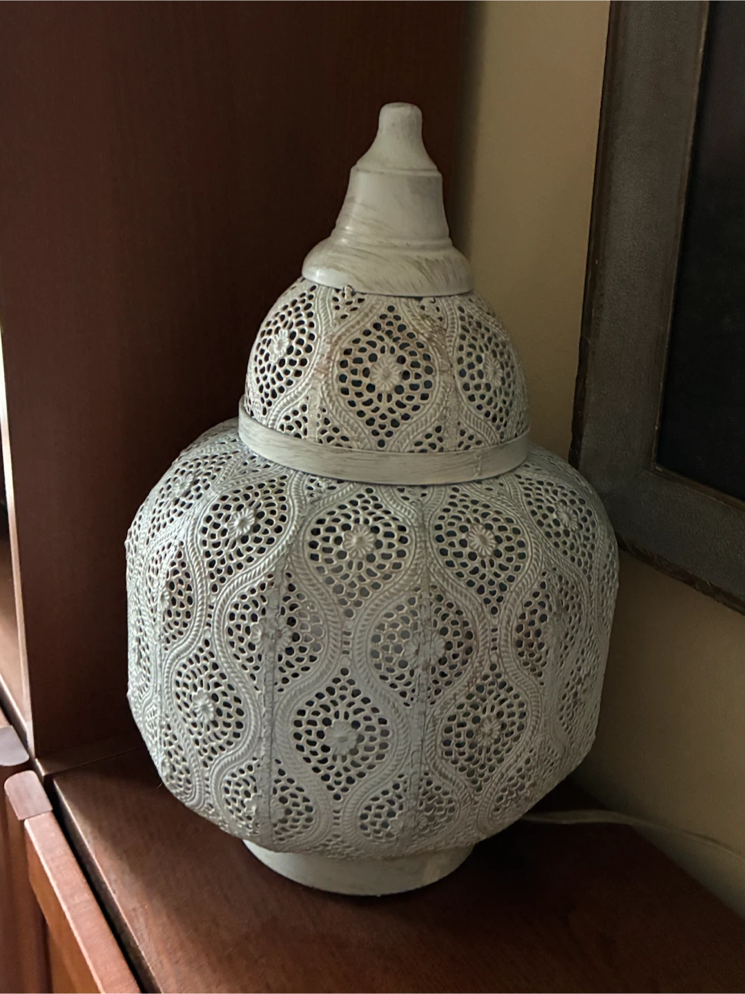 Moroccan Boho Pierced Metal Table Lamp Lantern 16” - photo 2