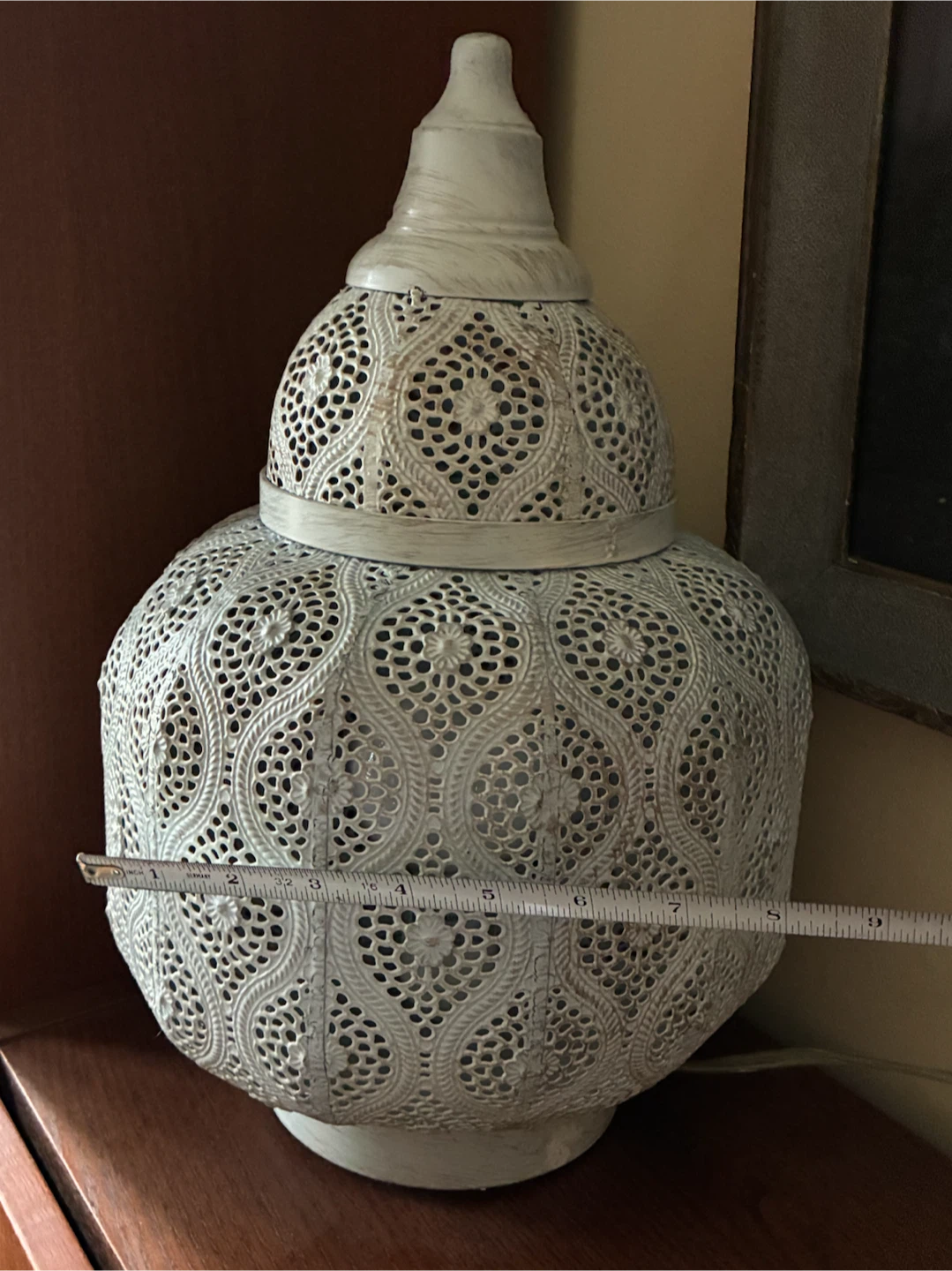 Moroccan Boho Pierced Metal Table Lamp Lantern 16” - photo 4