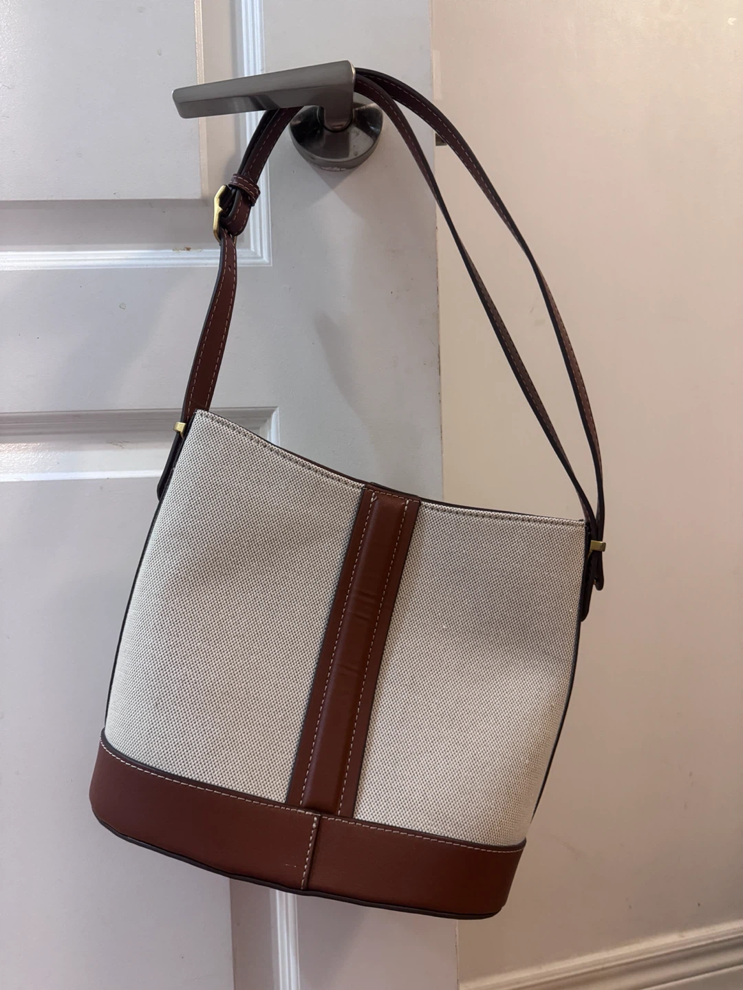 Canvas and Leather Bucket Bag
