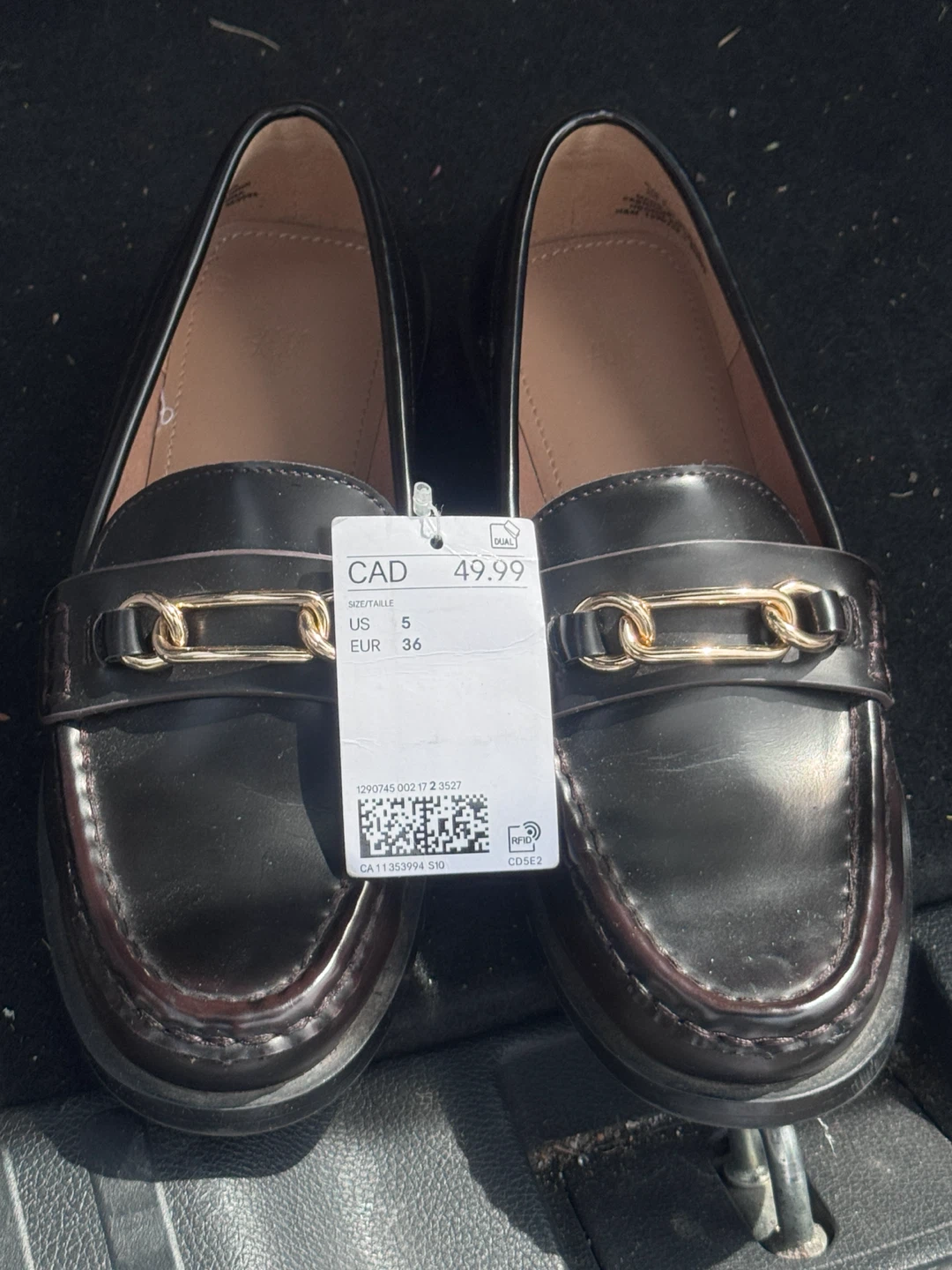 H&M Black Loafers with Gold Buckle - Size 5