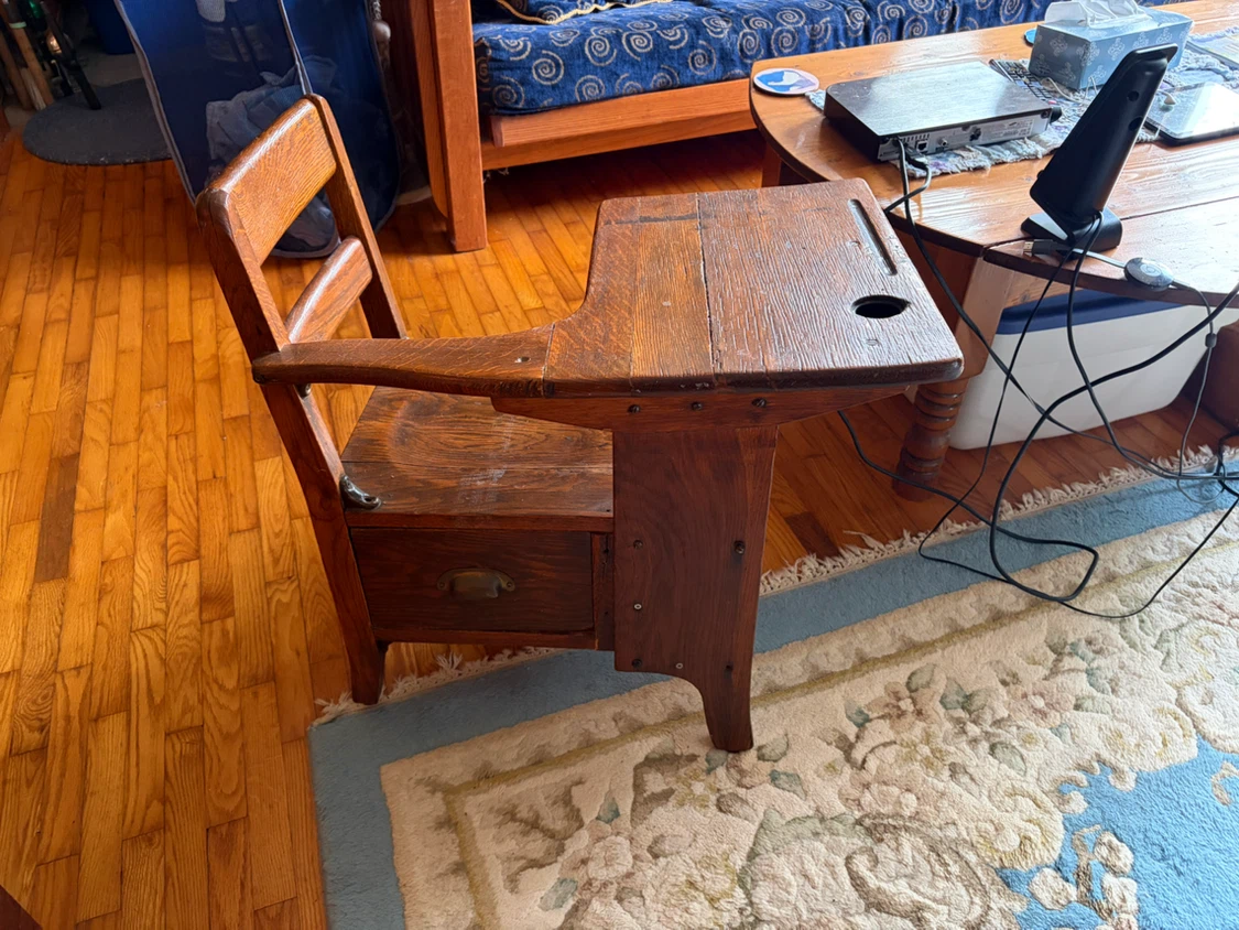 Antique Wooden School Desk with Drawer