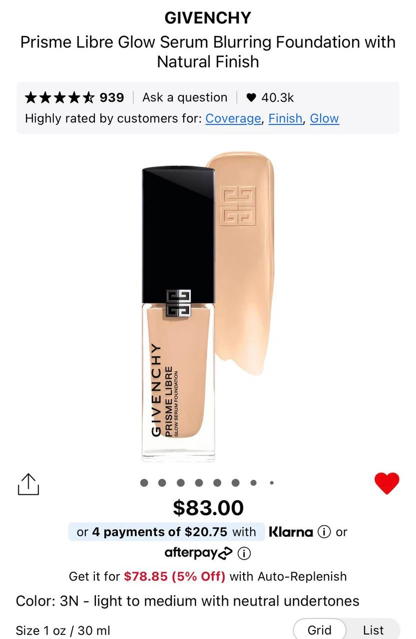Givenchy Prisme Libre Glow Serum Blurring Foundation – Shade 3N
