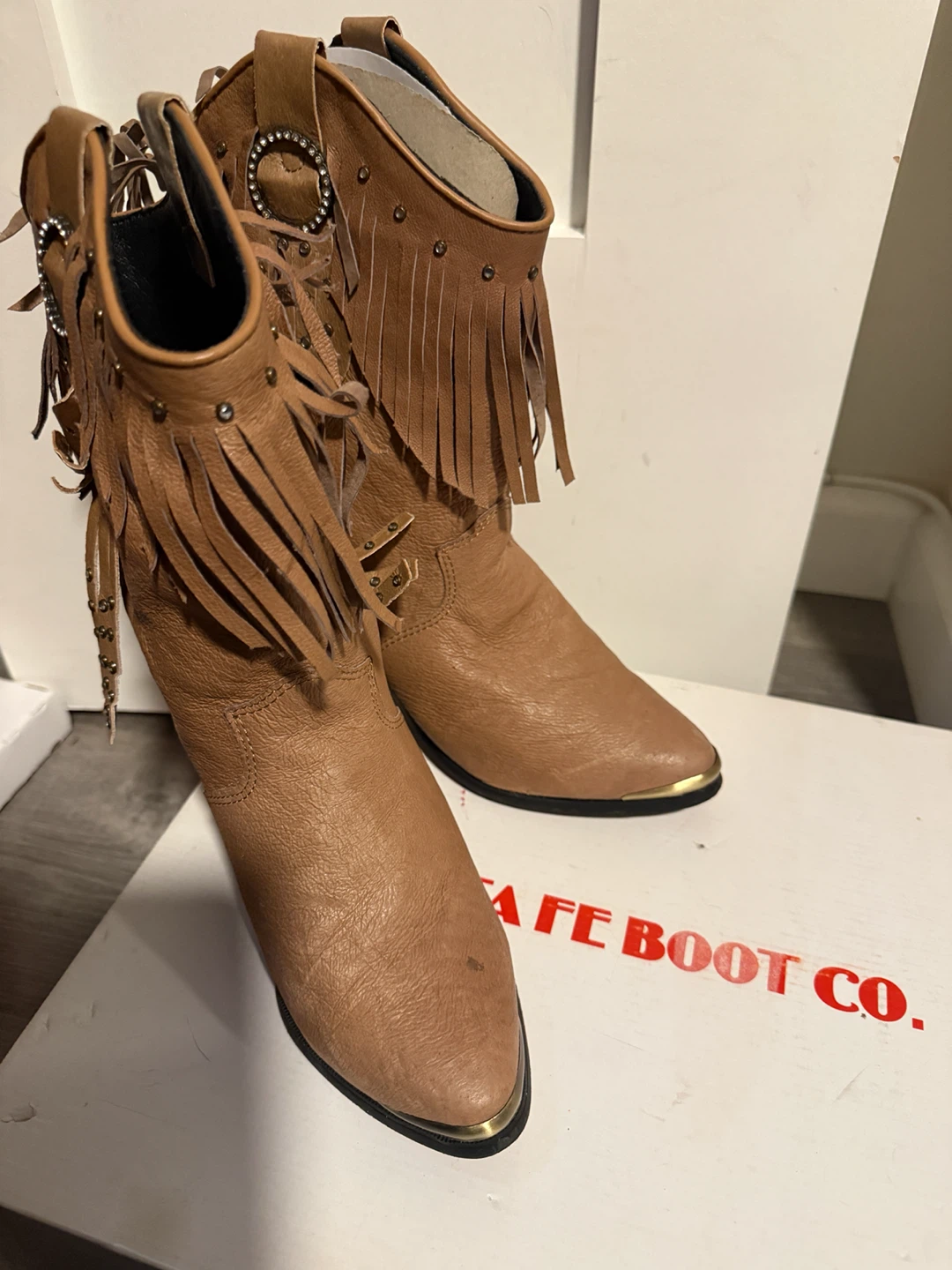 Santa Fe Boot Co. Tan Fringe Cowboy Boots