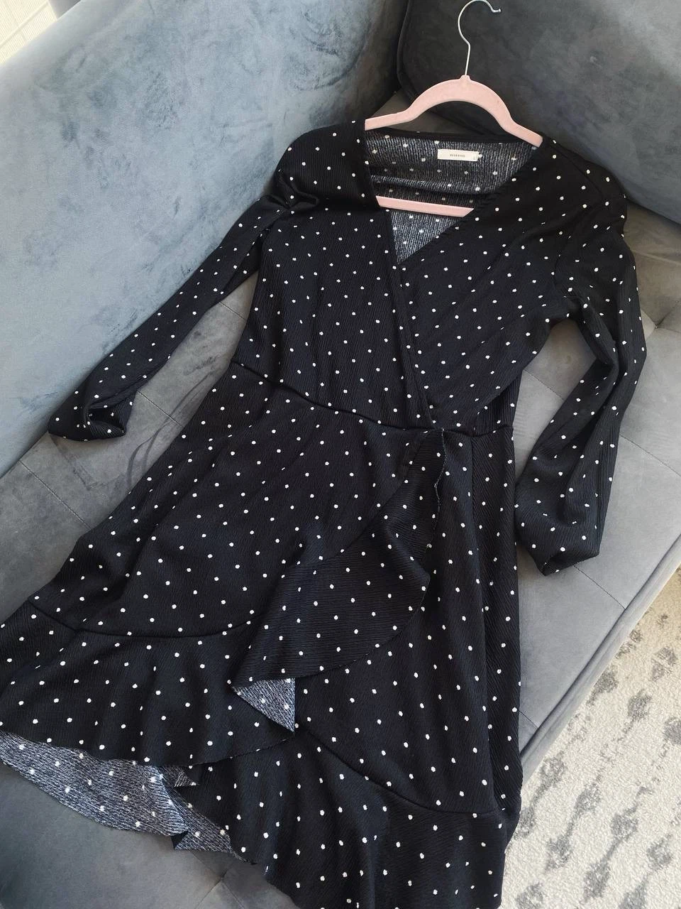 Black and White Polka Dot Wrap Dress, size L