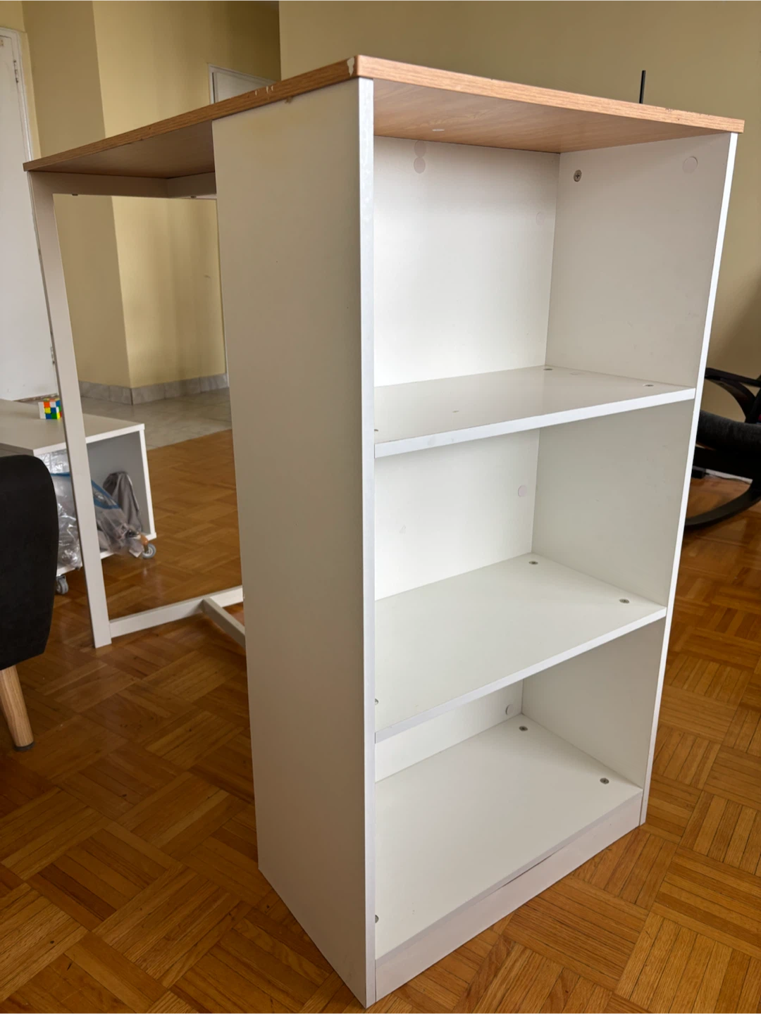 White and Wood Side Kitchen Island with Shelving