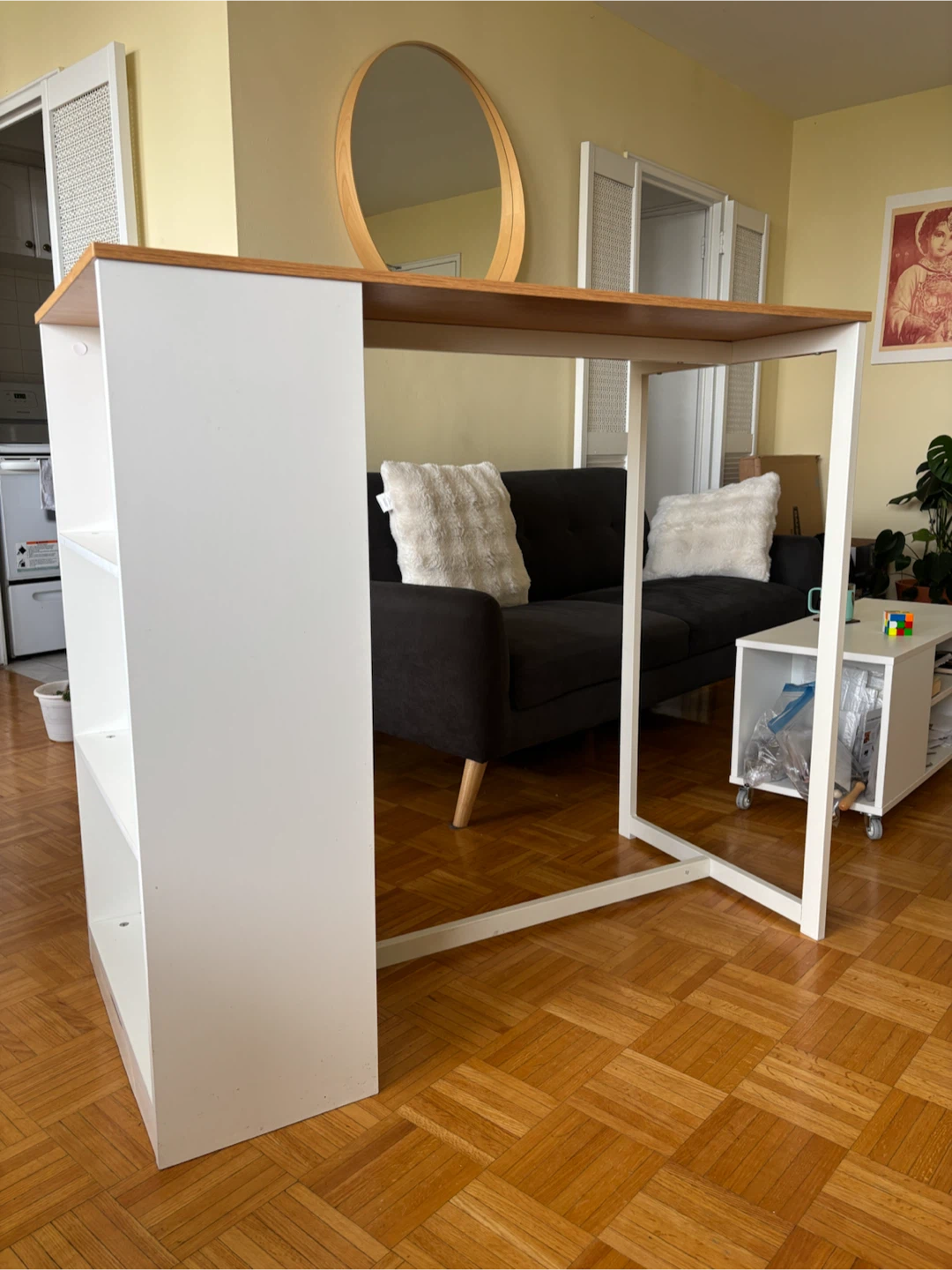 White and Wood Side Kitchen Island with Shelving - photo 2