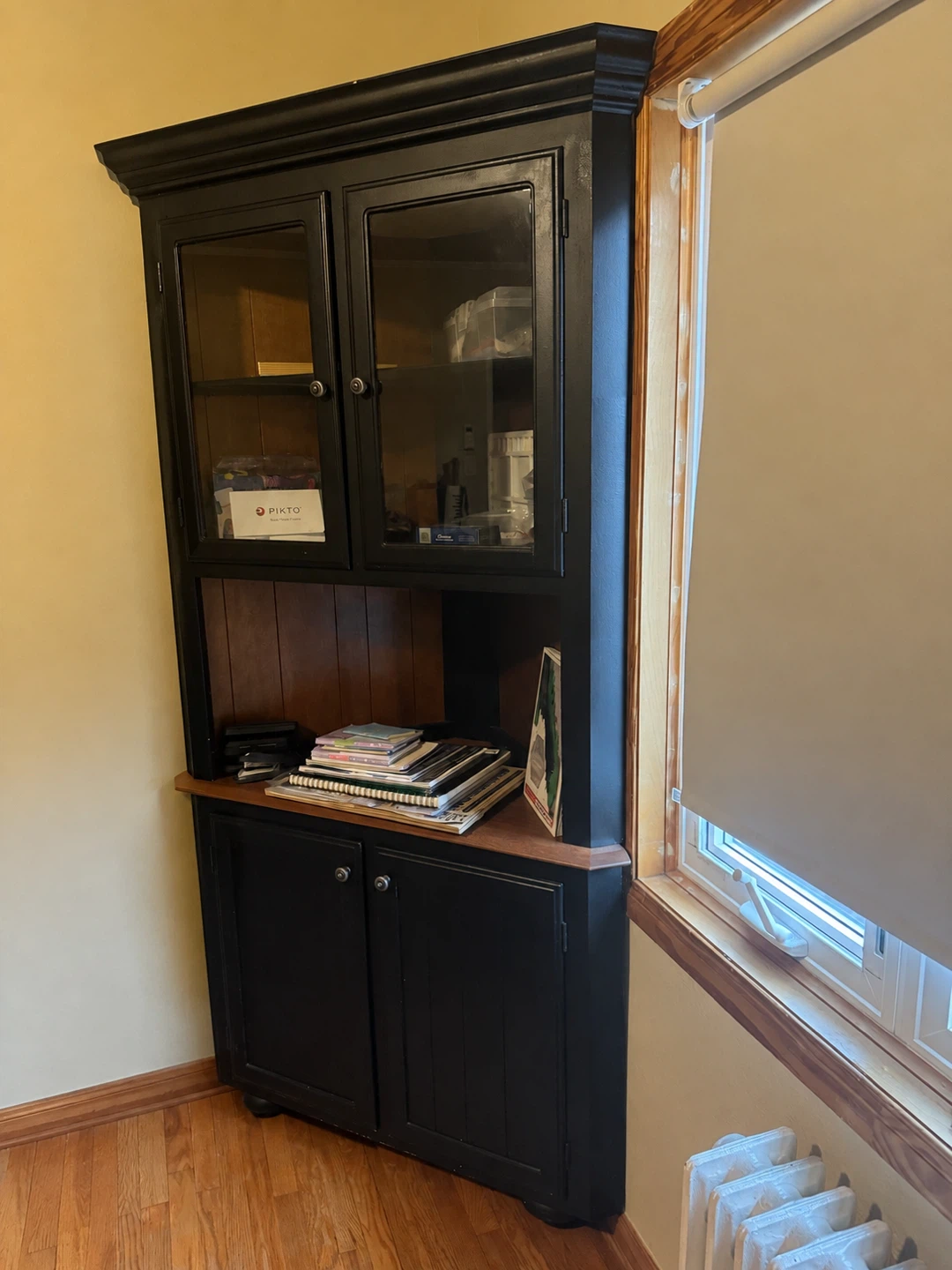Solid Wood Corner Hutch / Display Cabinet with Interior Light