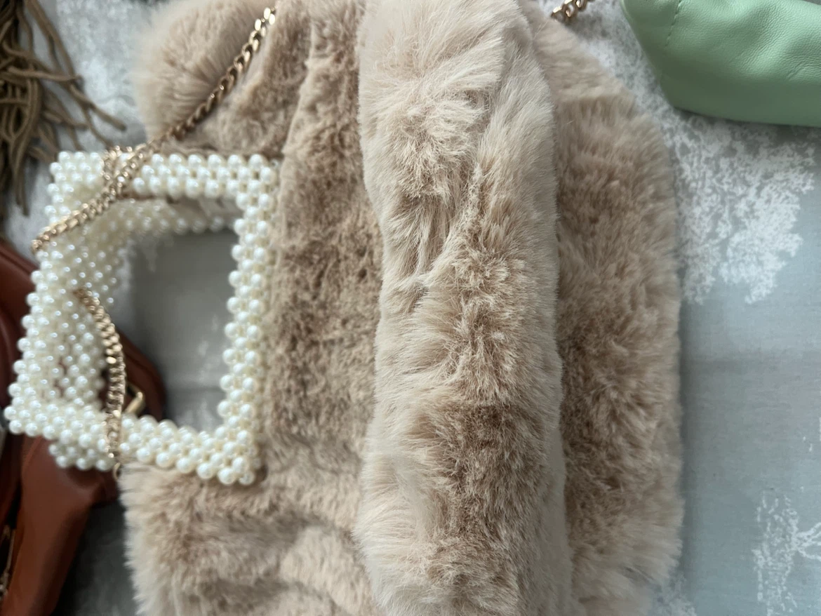 Zara Faux Fur Pearl Top Handle Bag