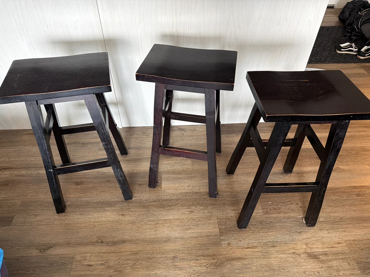 Set of 3 Dark Wood Counter Stools