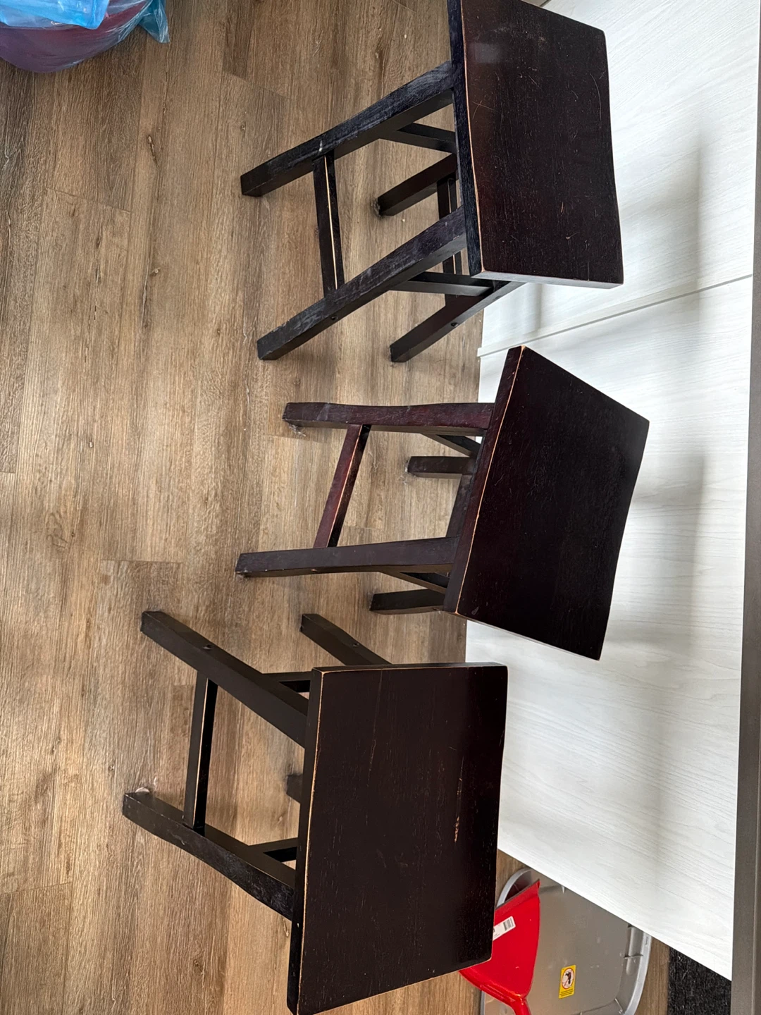Set of 3 Dark Wood Counter Stools - photo 2