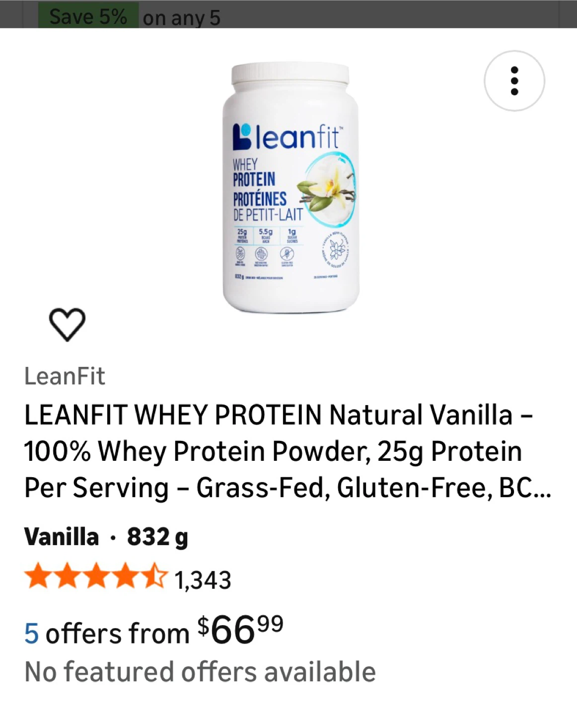 LeanFit WHEY PROTEIN Natural Vanilla 832g