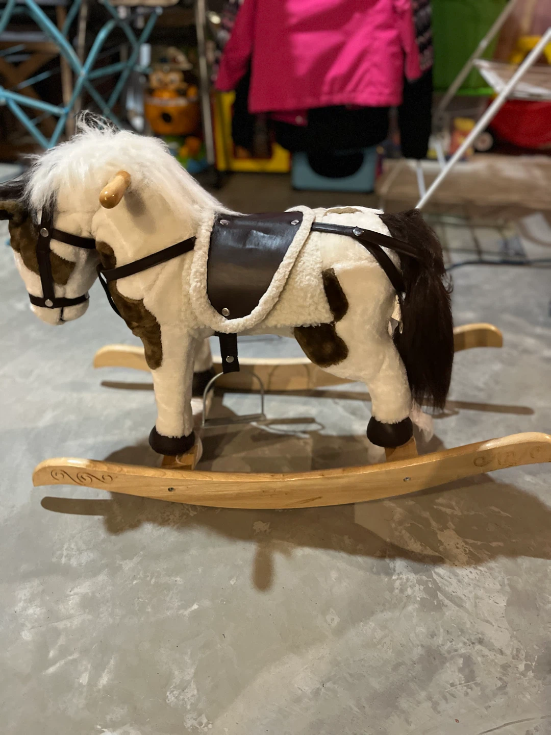 Plush Rocking Horse with Wooden Base