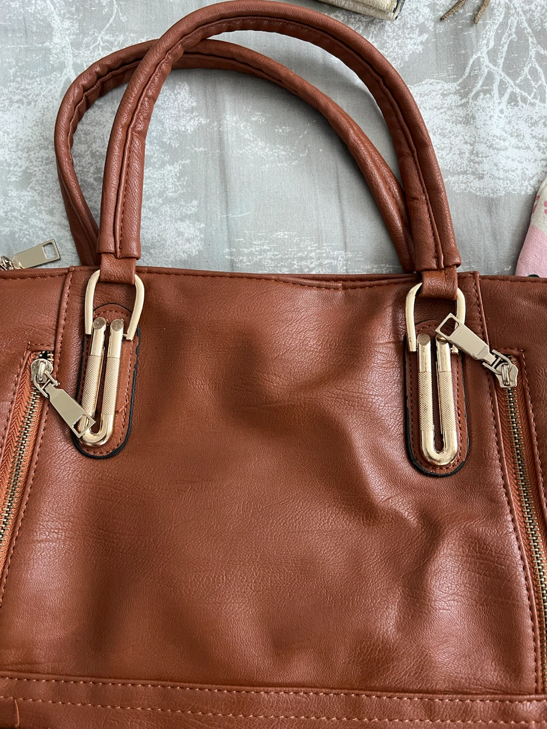 Brown Faux Leather Satchel Handbag