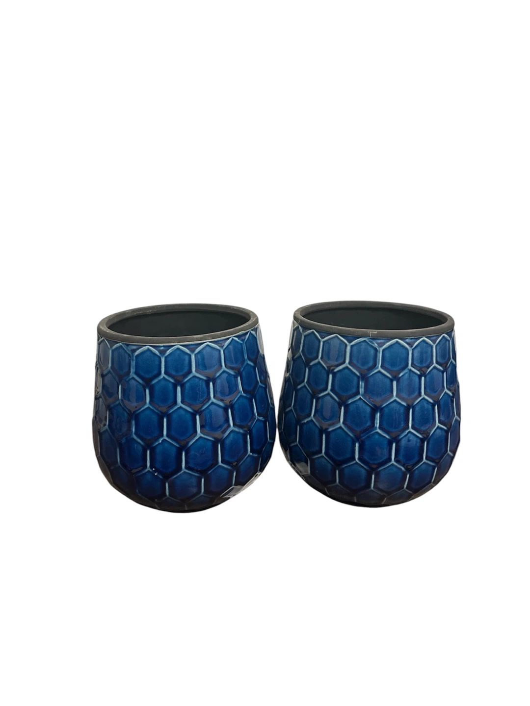 Set of Blue Honeycomb Ceramic Planter Pots (2)