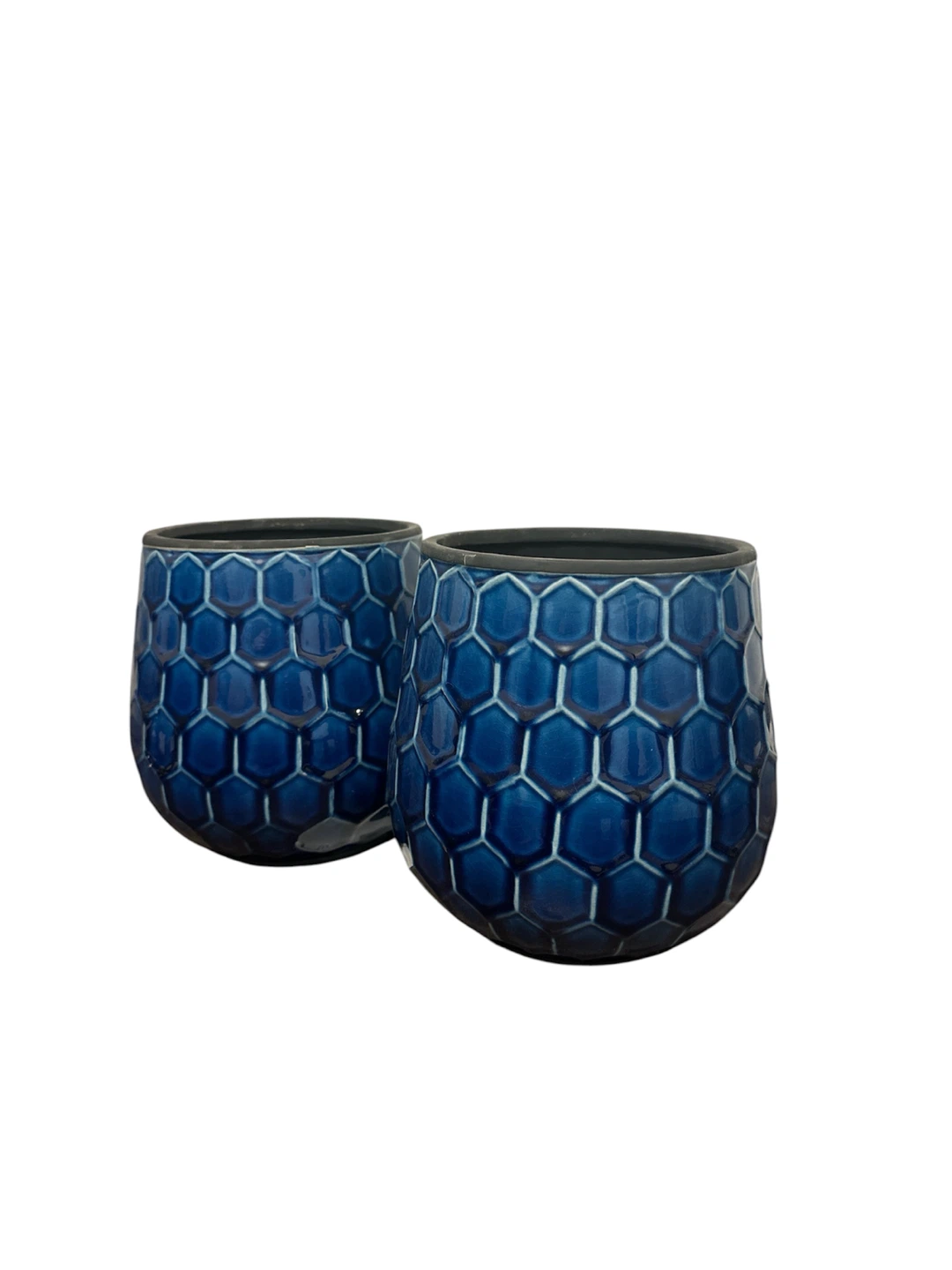 Set of Blue Honeycomb Ceramic Planter Pots (2) - photo 2