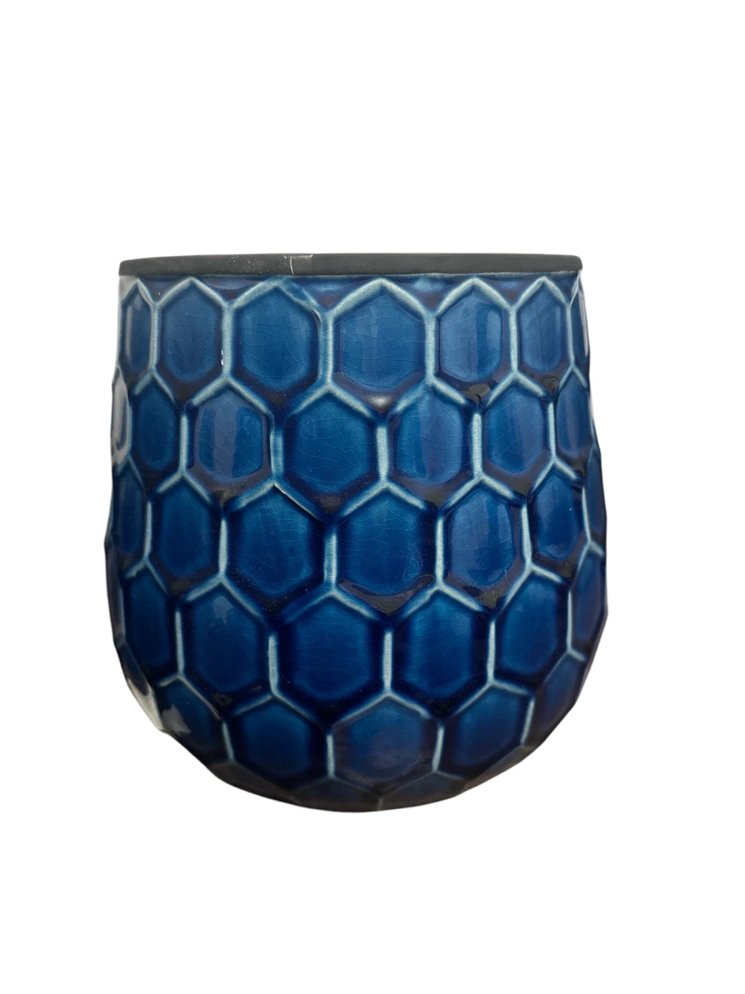 Set of Blue Honeycomb Ceramic Planter Pots (2) - photo 3