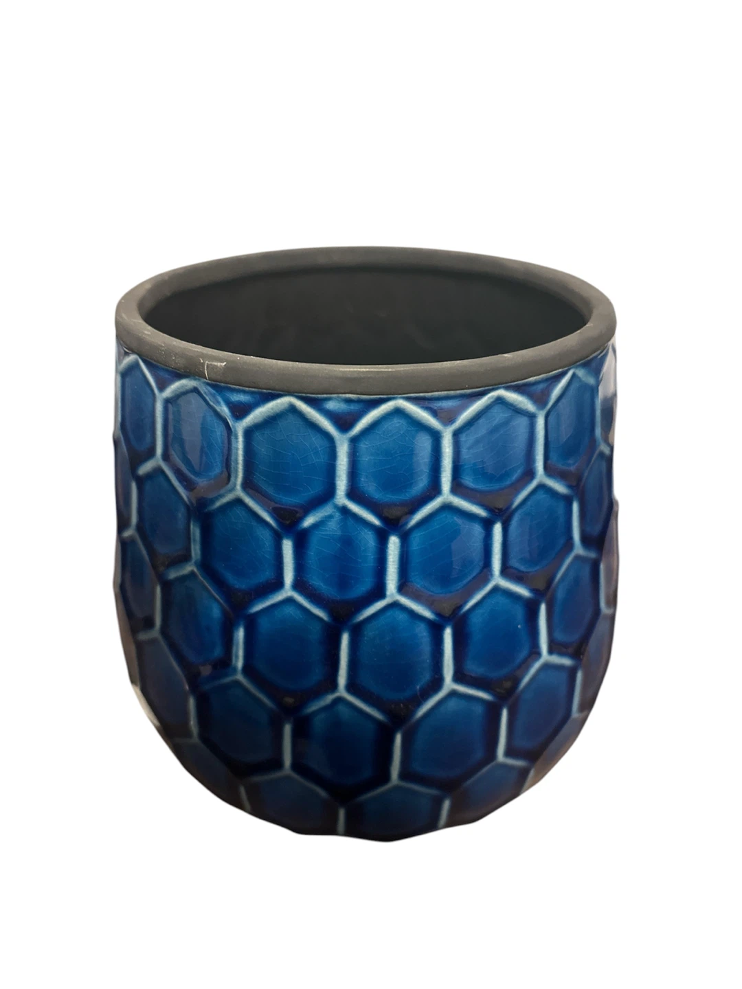 Set of Blue Honeycomb Ceramic Planter Pots (2) - photo 4
