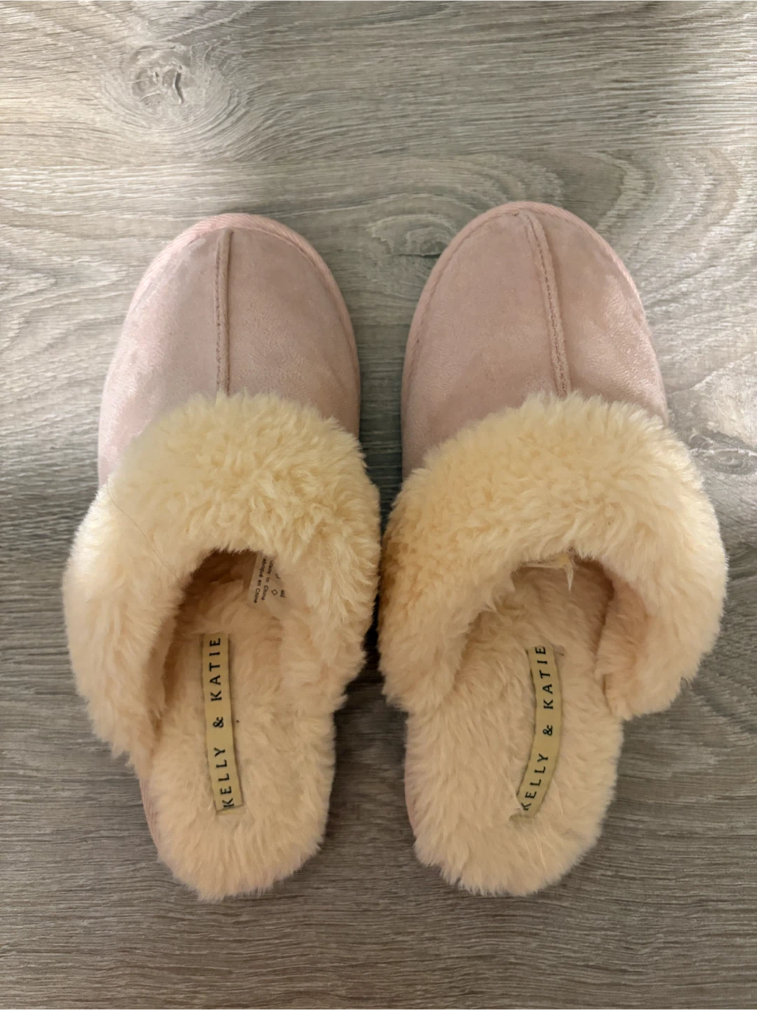 Kelly & Katie Pink Suede Fuzzy Slippers