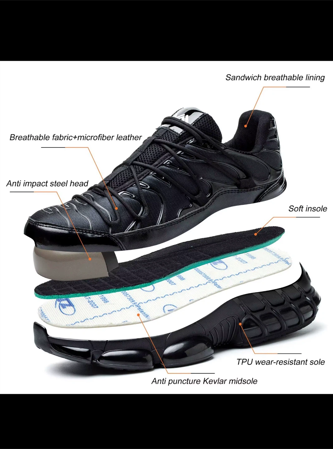 Black Safety Work Shoes - Anti Slip & Anti Impact - photo 5
