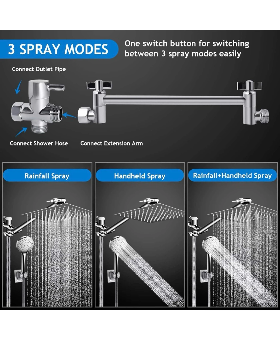 10-Inch Square Rain Shower Head with Handheld Sprayer - photo 3