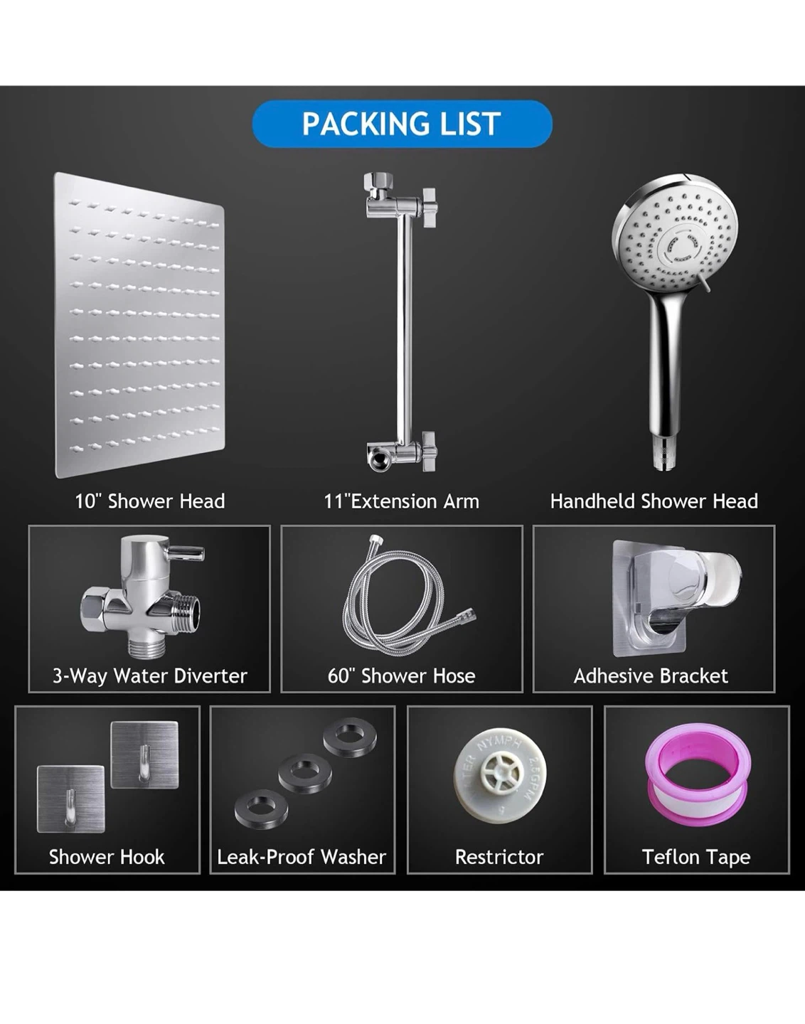 10-Inch Square Rain Shower Head with Handheld Sprayer - photo 5
