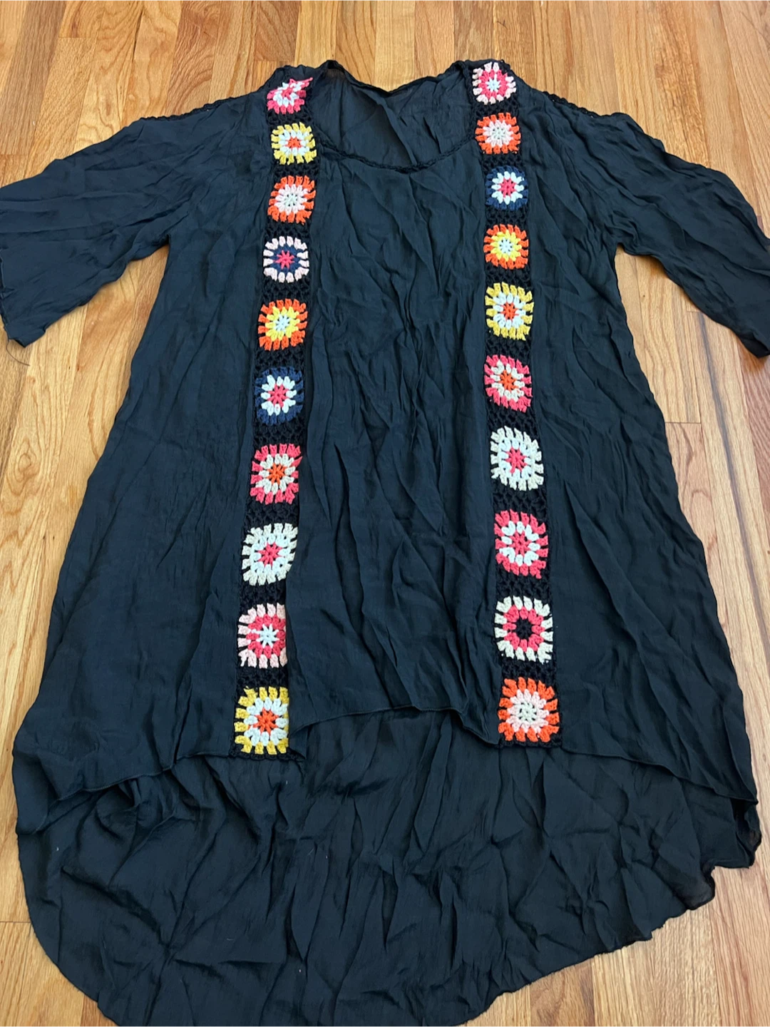 Black Cardigan with Crochet Trim - 3XL