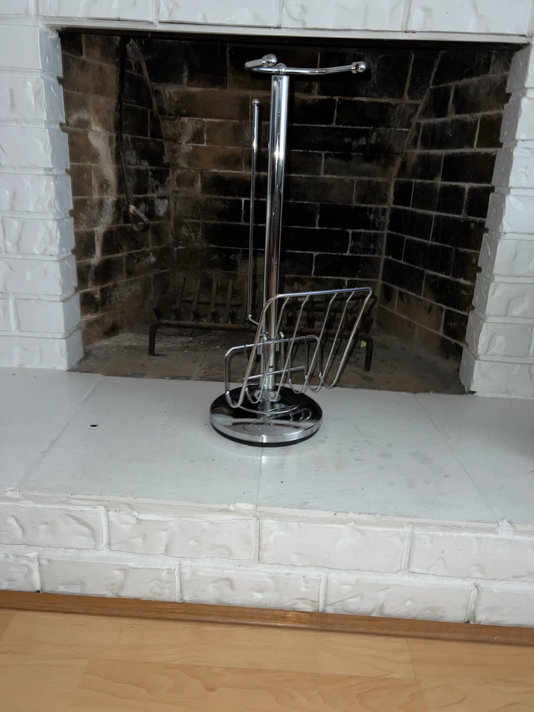 Chrome fireplace tool set with magazine rack
